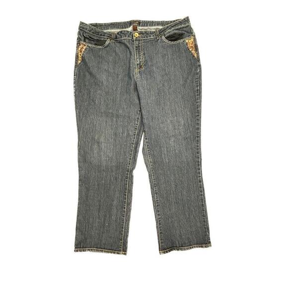 Ashley Stewart Relaxed Straight Sequence Detail Woman's size 24W Blue Denim jean - Picture 1 of 3